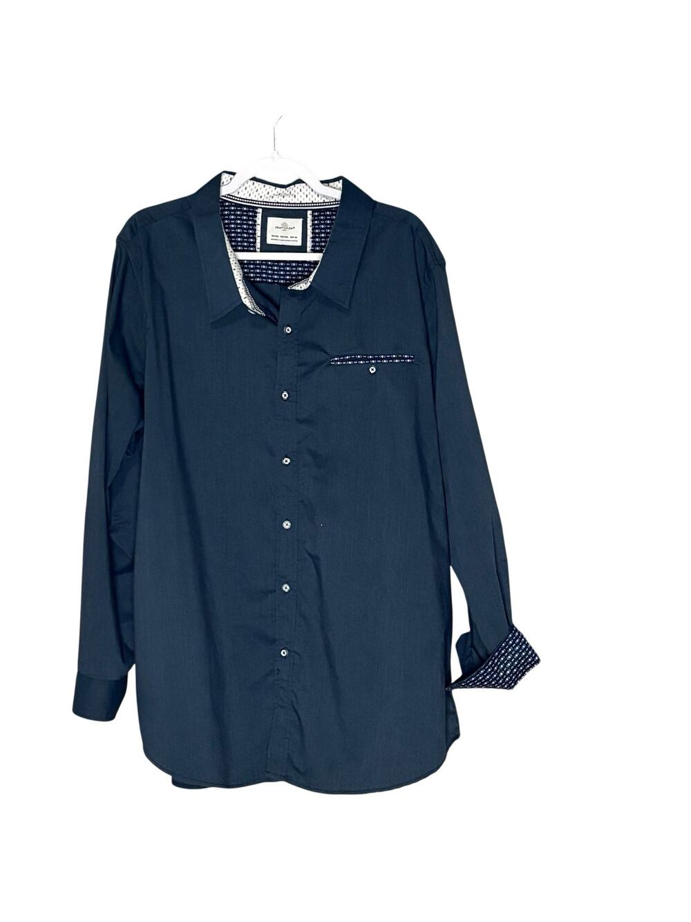 Craft + Flow Mens Button Up Shirt Flip Cuff Long Sleeve Navy Blue White Size 2XL